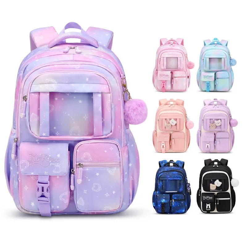 Farbverlauf-Rucksack für Kinder, Grundschüler, Mittelschüler, Schultasche für Mädchen, süßer Rucksack, große Büchertasche, wasserdichter Tagesrucksack