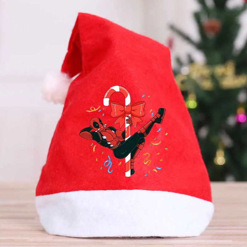 Deadpool Wolverine 2024 Christmas Hat Gift Bag Movie Cartoon Ornament Holiday Party Hat Adult Kids Home Xmas Decoration Cap Gift