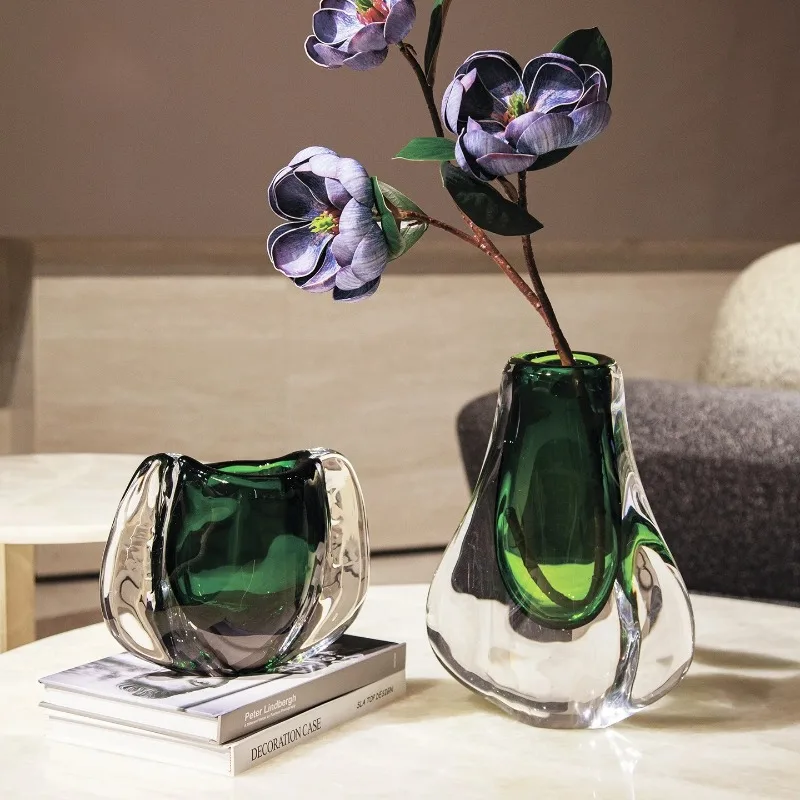 Green Glass Vase Thick Crystal Double-layer Glass Bottle Flower Vase Hydroponics Terrarium Home Decoration Accessories