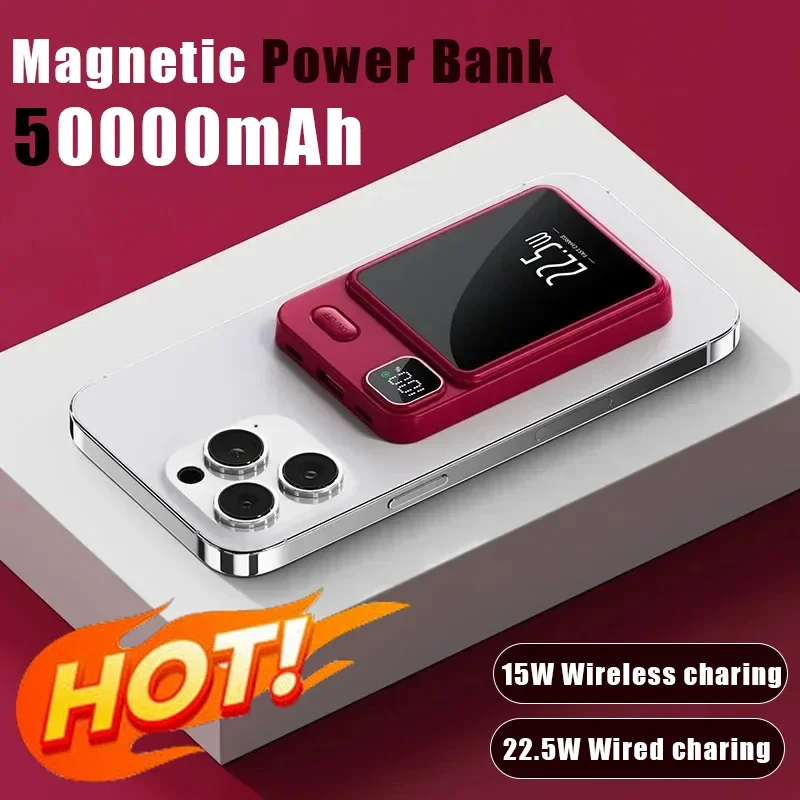 New Magnetic Power Bank 50000mAh Qi Wireless Charger Portable Fast Charging PowerBank External Battery for IPhone Magsafe Xiaomi