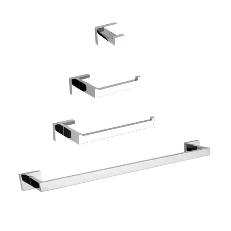 Stainless Steel Square Towel Rack Set, Wall Mounted, Modern Design, Mirror Finished, Includes Towel Bar and Hook