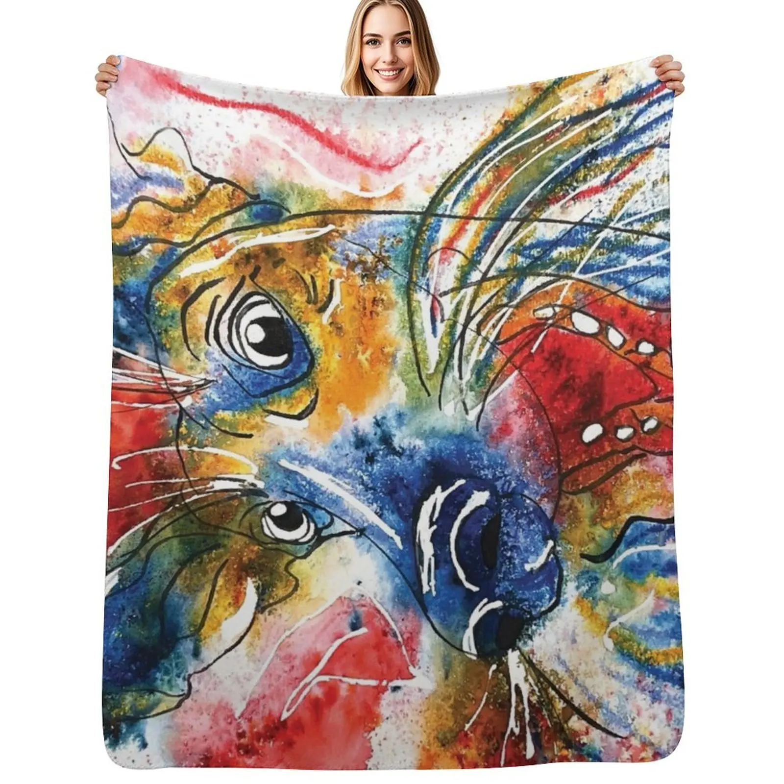Kooky Kreatures 'Dax: The Blue Dog' Caricature Print — Art by Paquita Throw Blanket Cute Plaid Weighted Blankets