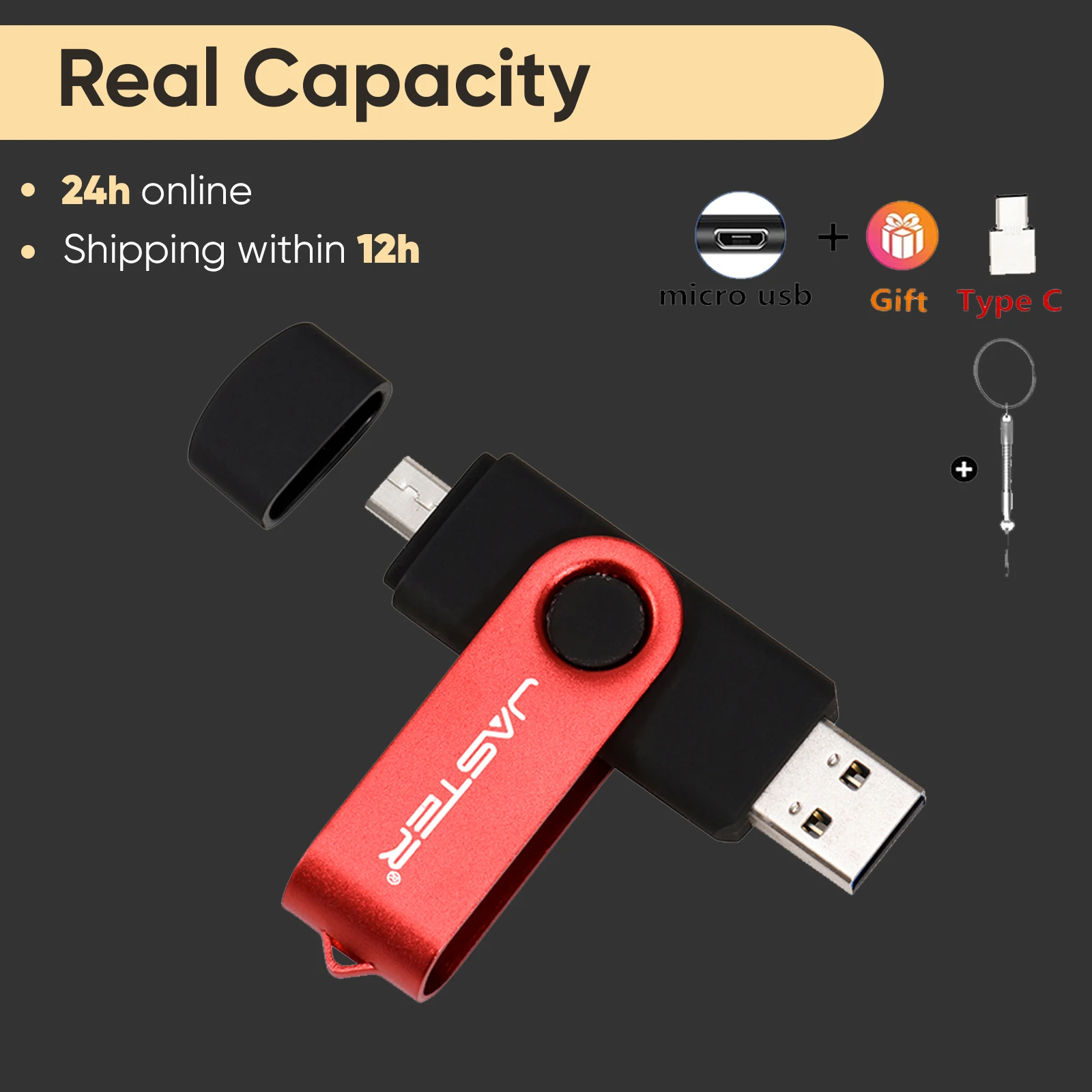 Mini 2 in 1 Multifunction OTG Micro USB Flash Drive Free TYPE-C Adapters Pen Drive Black Memory Stick 64GB 32GB 16GB 8GB U Disk