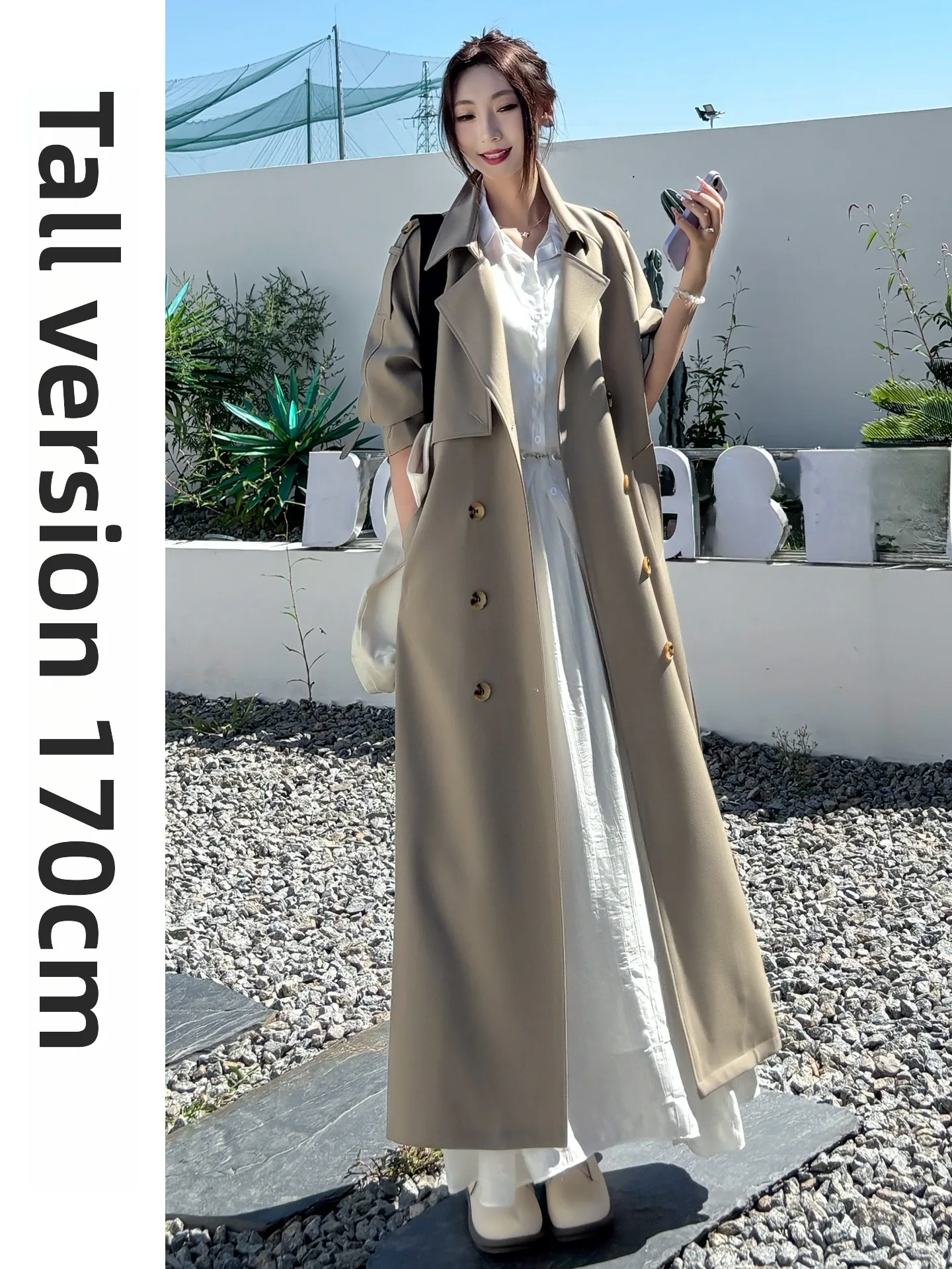 

Tall Women's Long Coat 2025 New Sle Korean Version Loose Fit Polyester Fiber Button Detail Long Sve Color Jaet