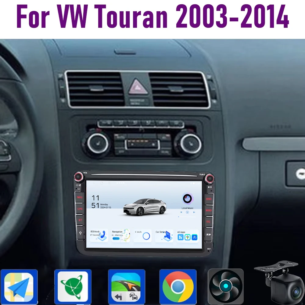 

GPS 8" For VW Touran 2003-2014 Wireless CarPlay Android 15 Car Radio WIFI Multimedia Player Head Unit Google Map Camera 4GB+64GB
