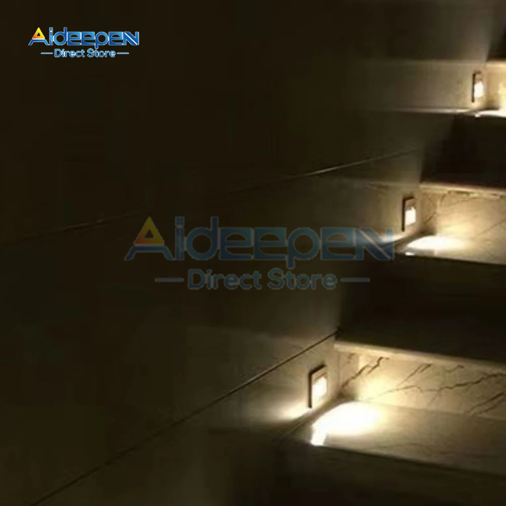 Recessed Led Wall Lamp Stair Switch AC 180-220V Step Corridor Indoor Lighting Warm/Cold Light Gold Black White Grey