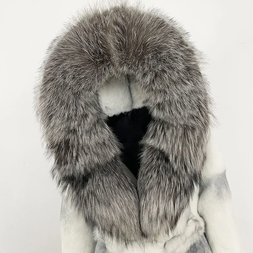 سترة فرو الثعلب الطبيعي الدافئة الإناث 2025 جديد الخريف الشتاء النساء موضة الفراء الطويل معطف فرو الأرنب الحقيقي حزام معطف فرو الأرنب النساء