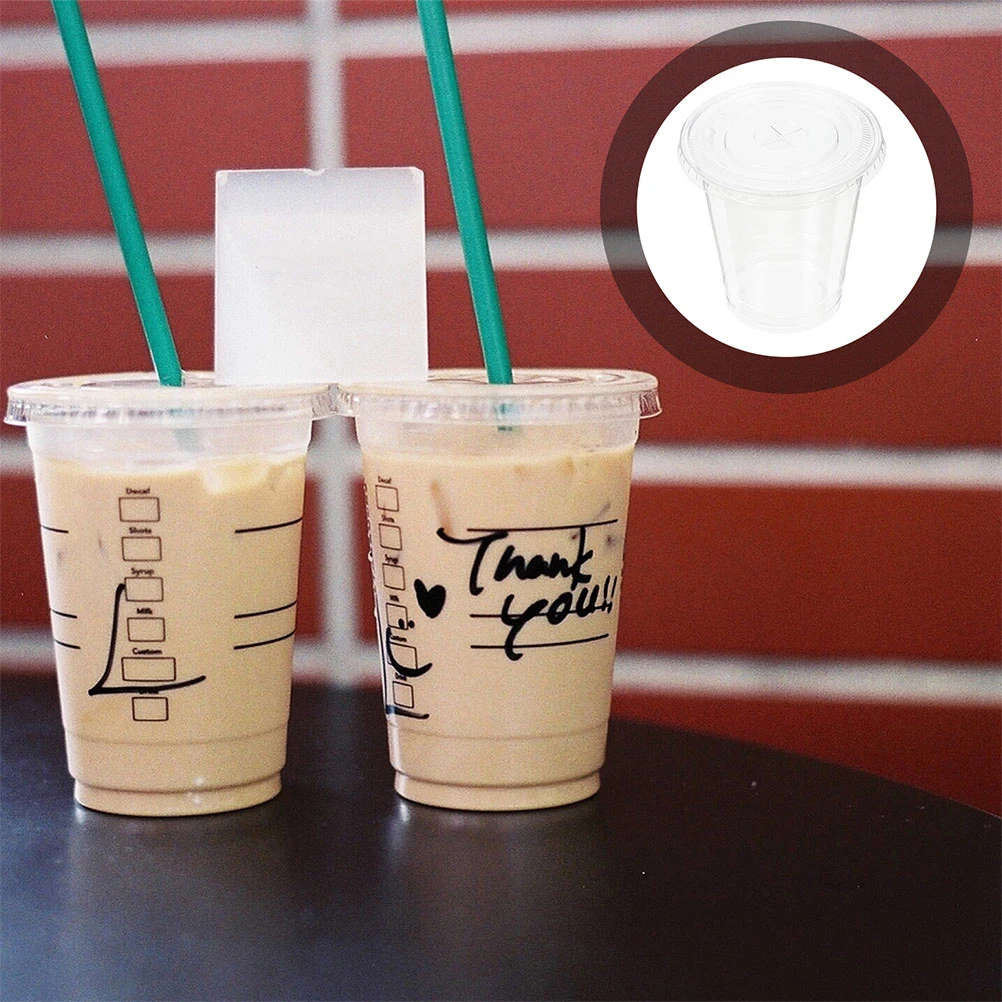 

100 Pcs Milk Tea Cup with Lid Juice Cups Cold Drink Containers Mugs Plastic Beverage