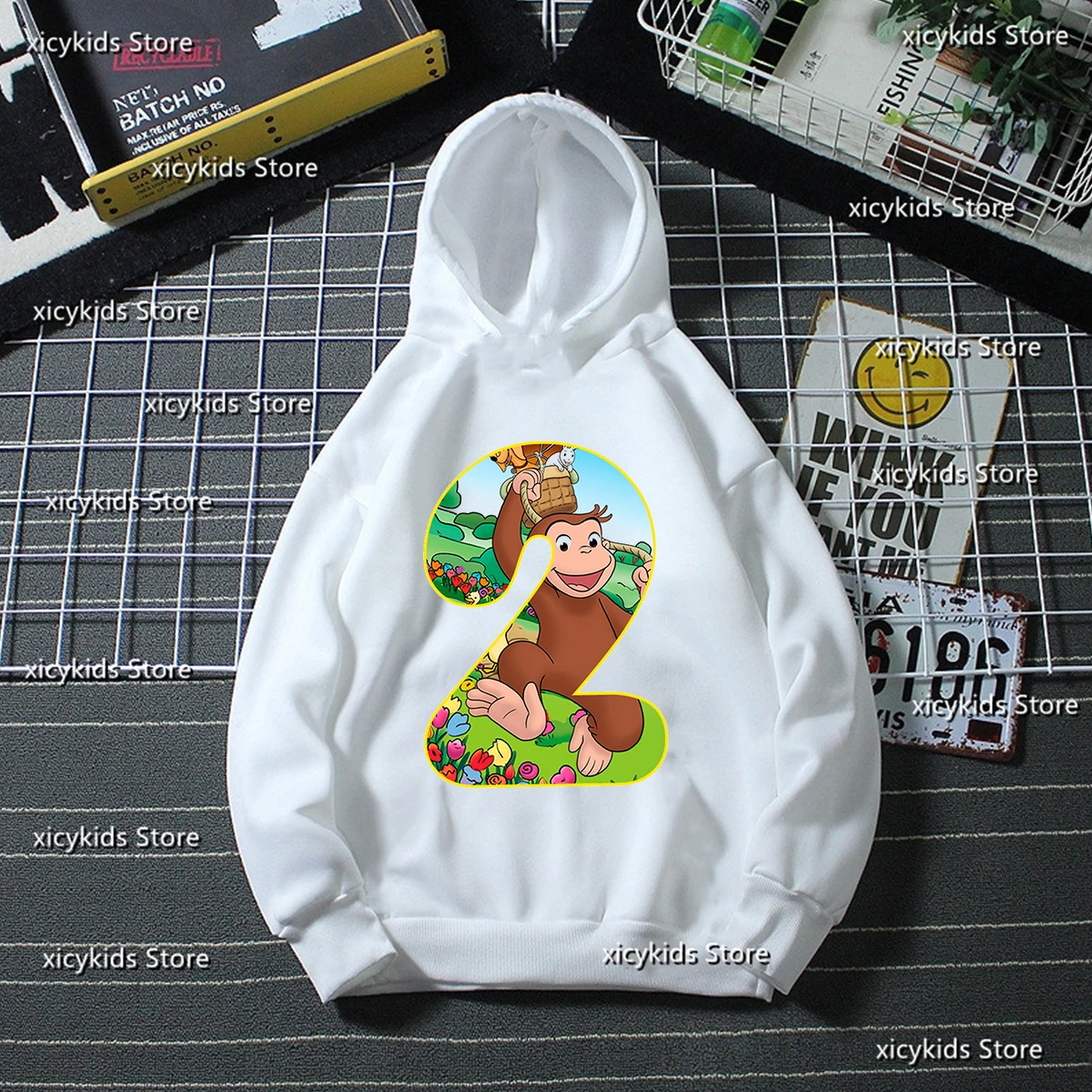 

Curious George Cute Monkey Cartoon Printed Boys Hoodie 2-7th Birthday numeral Children's Birthday Gift Cute Girl Birthday Hoodie