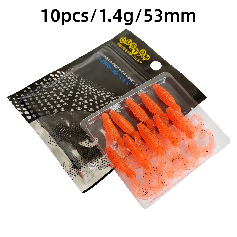 10pcs Fishing Grub Worm Silicone Soft Baits 1.4g 53mm Swimbaits for Crappie Bass Walleye Trout Bait Freshwater Fishing Lure