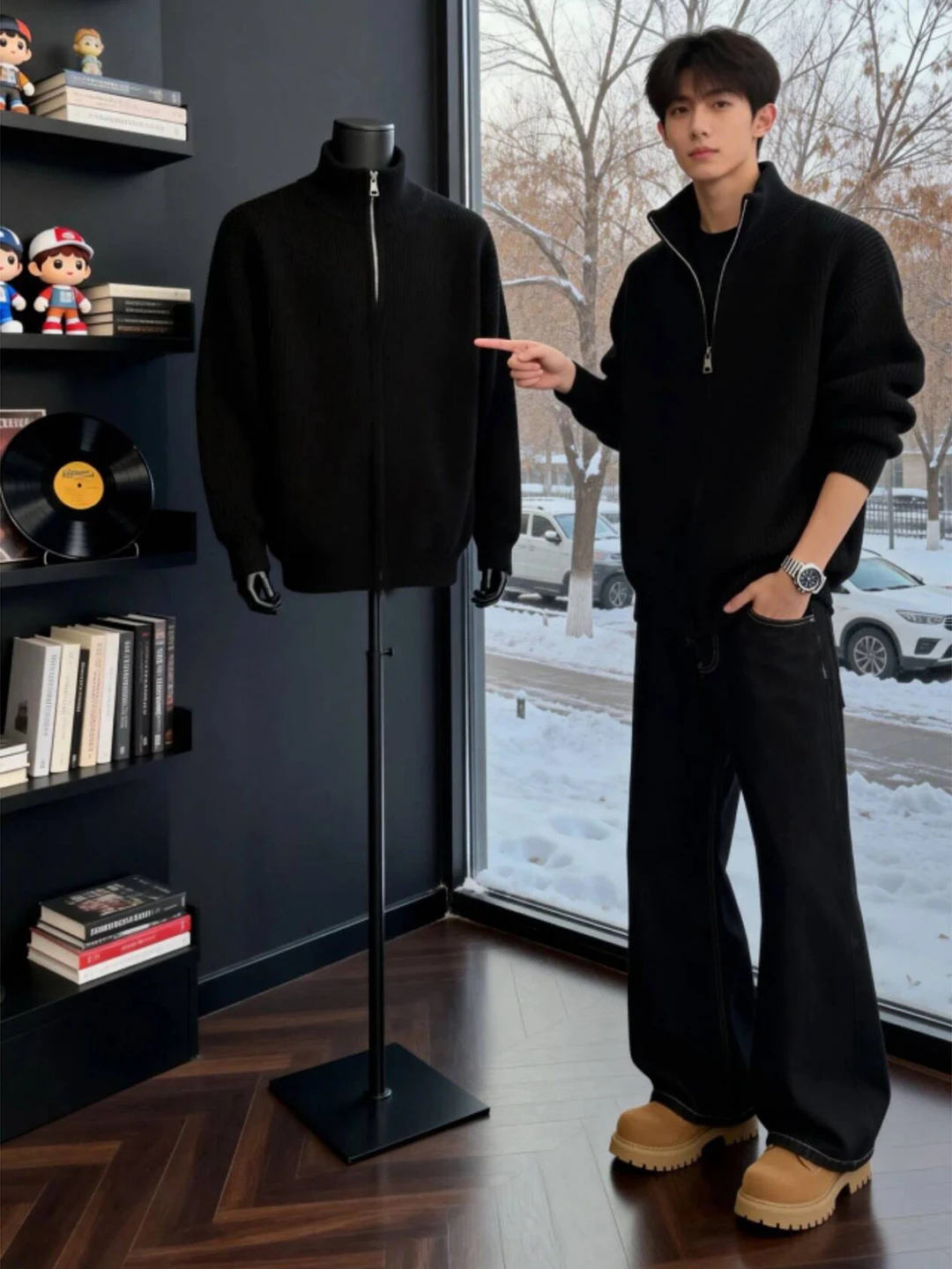 

Мужской зимний трикотажный джемпер Bla с воротником на молнии, американский стиль, свободный крой, комфортный базовый слой