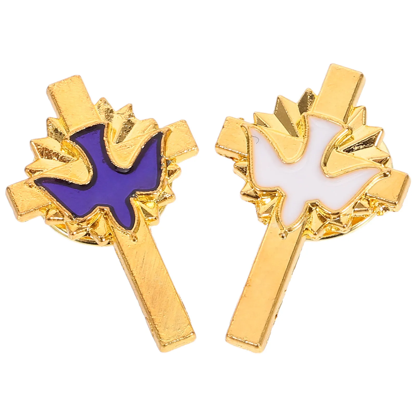 2Pcs Cross Brooch Lapel Pin Peace Dove Vintage Religious Badge for First Communion Baptism Party Decorations Christian