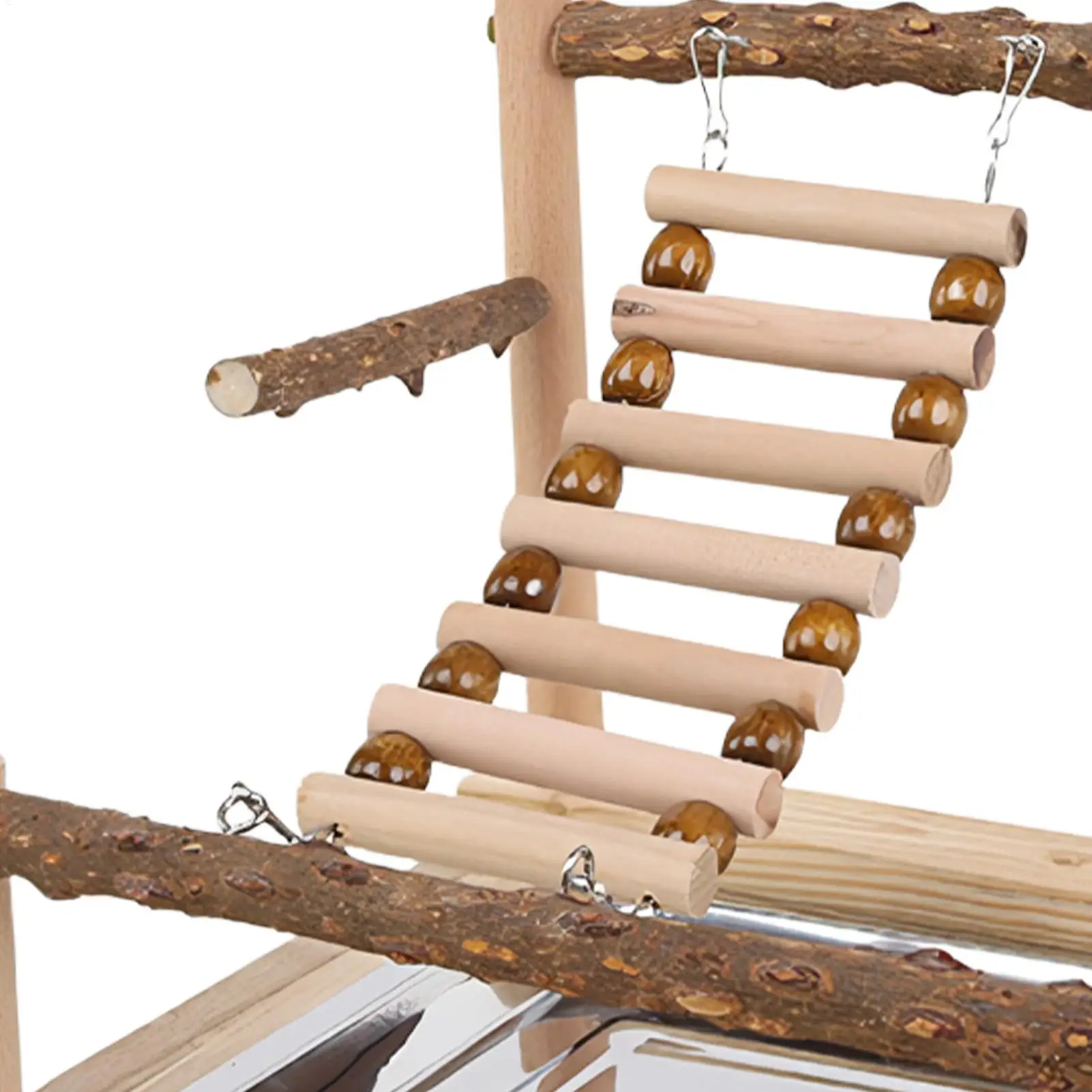 Parrot Playground Wooden Toy Gym Bird Swing With Stainless Steel Cup And Tray For Cockatiel Conure Finch Lovebird Exercise view 5