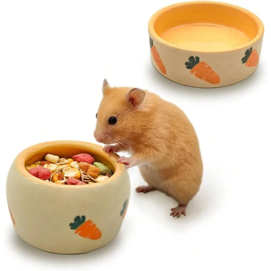 

【New Arrival】Ceramic Hamster Food Bowl with Carrot Print, Anti-Tip Small Animal Feeding Dish for Guinea Pigs, Gerbils and Rats