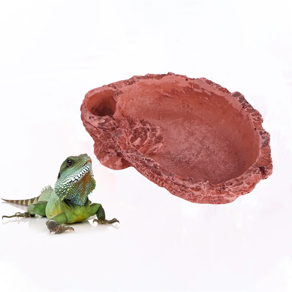 

1pc Pet Hiding House Imitation Bark Resin Lizard Feeding Bowl Reptiles Food Bowl Tortoises Feeder Pet Eating Basin Low Center