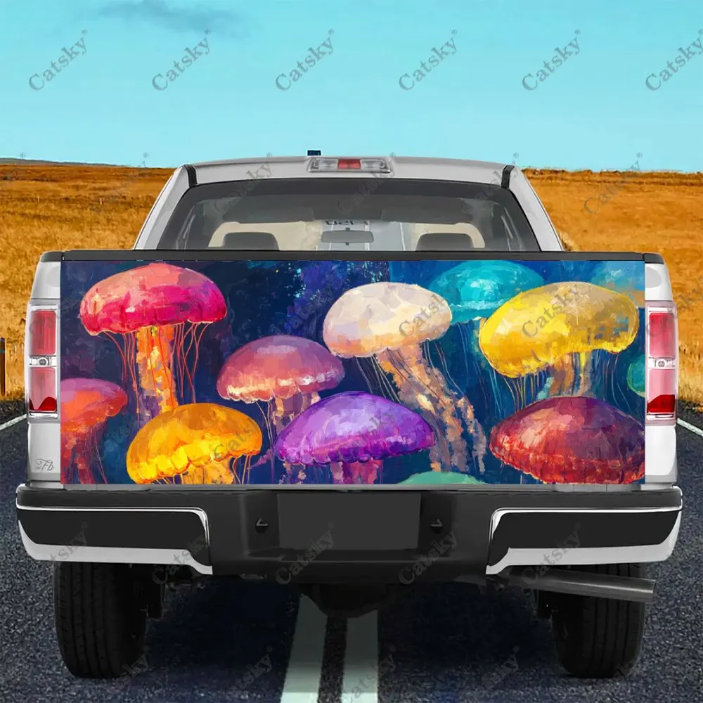 Colored Jellyfish Cloud Print Car Tail Trunk Protect Vinly Wrap Cover Decal Auto Accessories Hood Sticker for Off-road Pickup