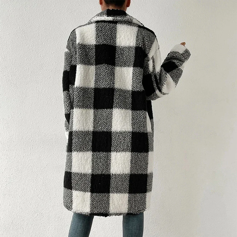 Outwear Jacket Holiday Ladies Winter Warm Outwear Plaid Long Jacket Shacket Cardigan Womens Tartan Check Jacket