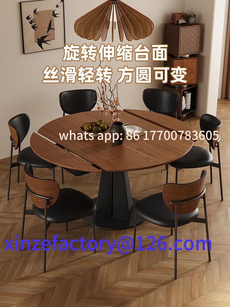 

Retro solid wood rotating and retractable dining table with ancient style and dual-purpose