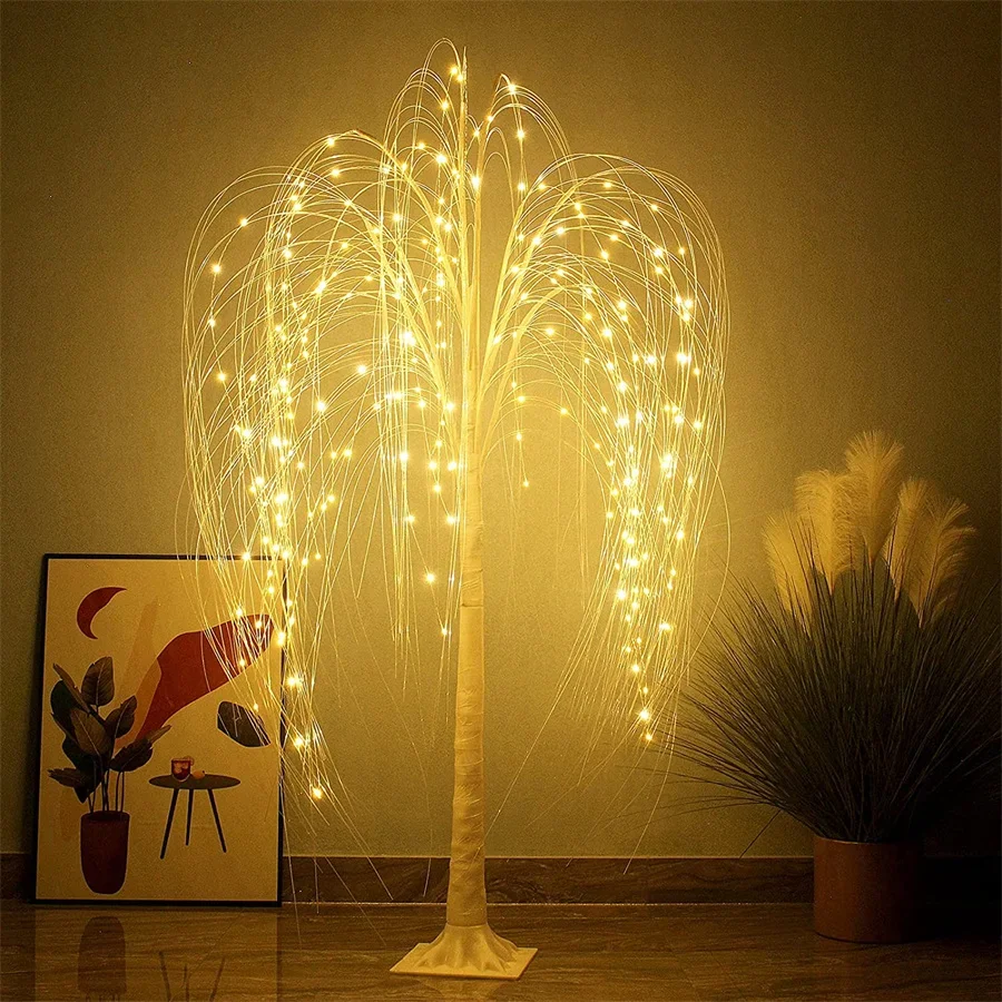 Luces de hadas de árbol de sauce iluminadas, 2,1 M, Blanco cálido, decoración de vacaciones de Navidad, bonsái, luz de árbol para el hogar, fiesta de Navidad, Halloween