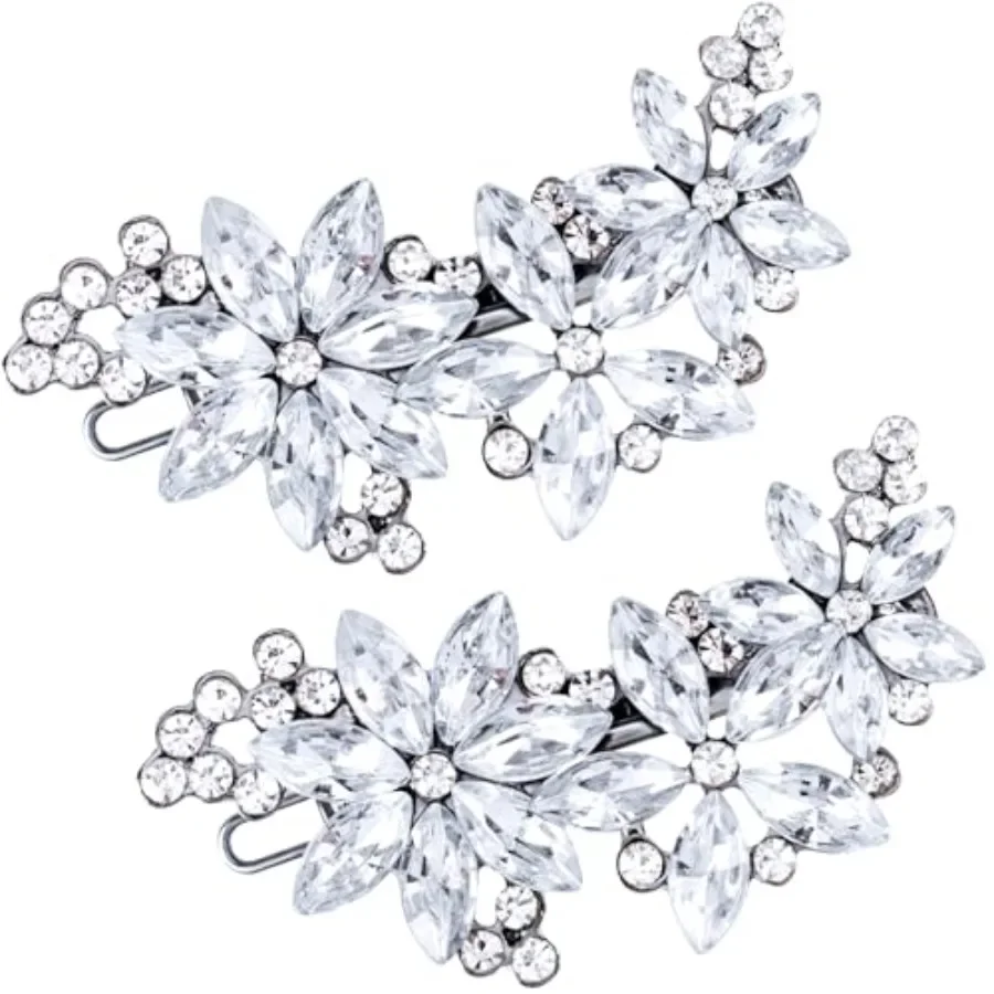 

Hair Clips, 2Pcs Crystal Flower Bridal Hair Accessories, Silver Rhinestone Hair Pins, Wedding Headpiece for Brides Women Girls