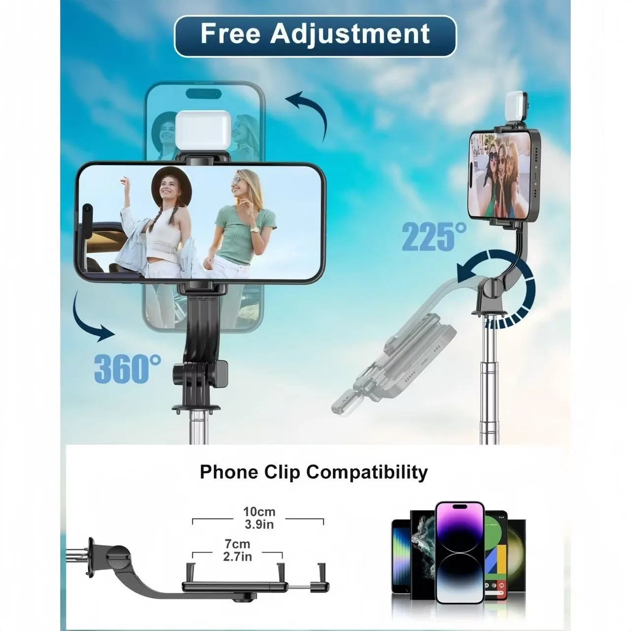 Tripé portátil para selfie, com luz de preenchimento de beleza ajustável, controle remoto bluetooth, adequado para apple iphone ﻿ Suporte para telefone