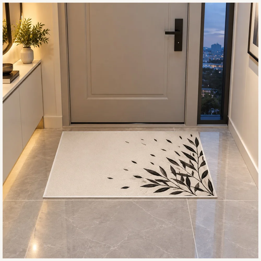 VIKAMA Minimalist Ivory Charcoal Open Lines Flannel Door Mat, Washable Quick Dry Door Mat, Home Decor for Home, Entryway