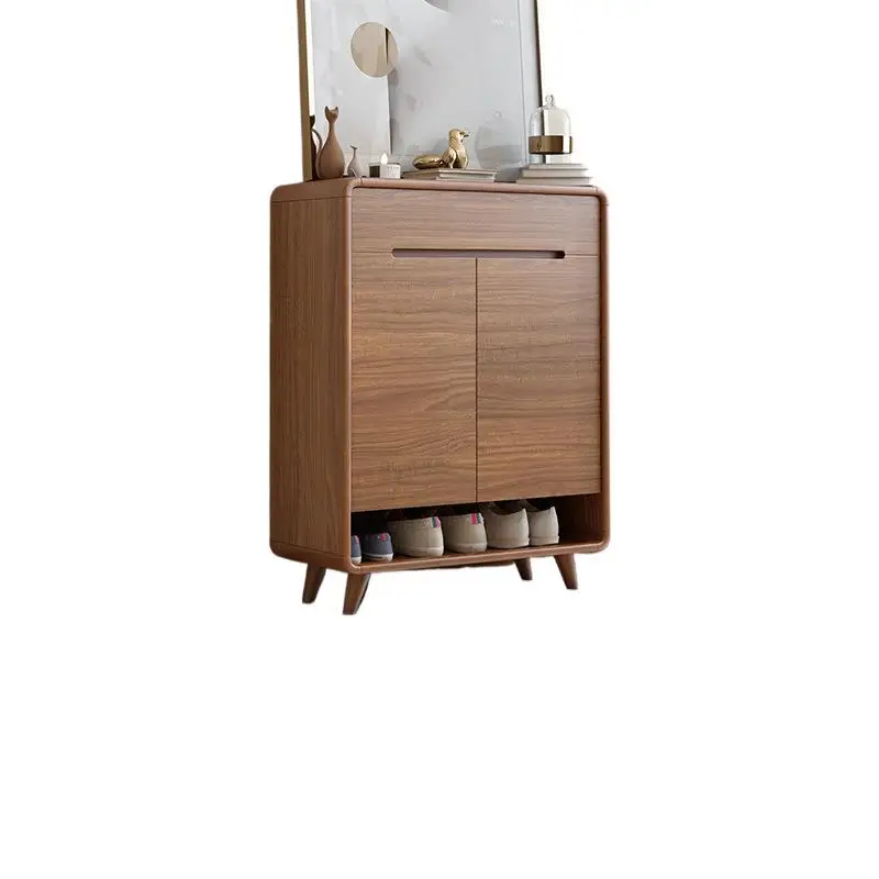 

Shoe Cabinet Household Indoor Entrance Corridor Entrance Walnut Large Capacity Solid Wood Frame 2024 New