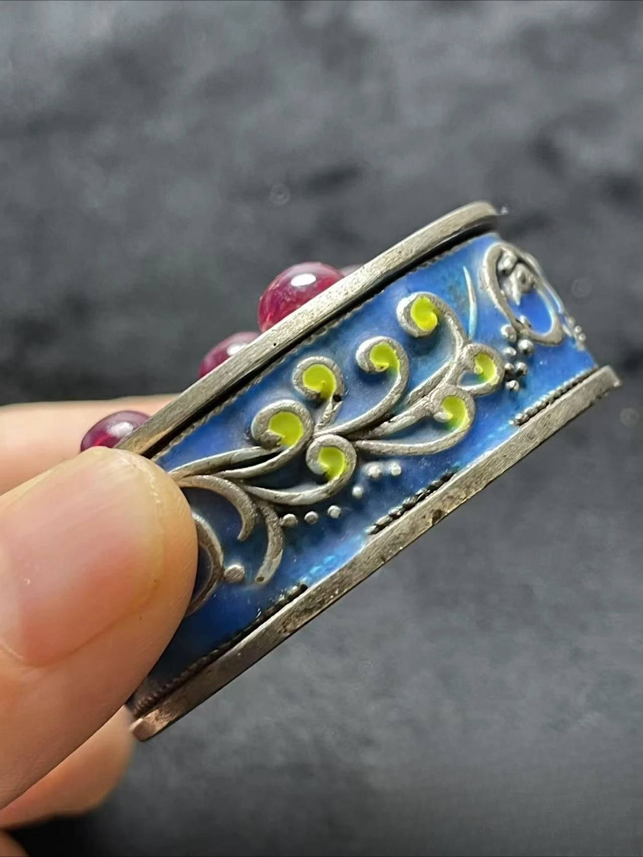 Antique Collection Cloisonne Handmade Old Silver Inlaid Red Star Gem treasure box