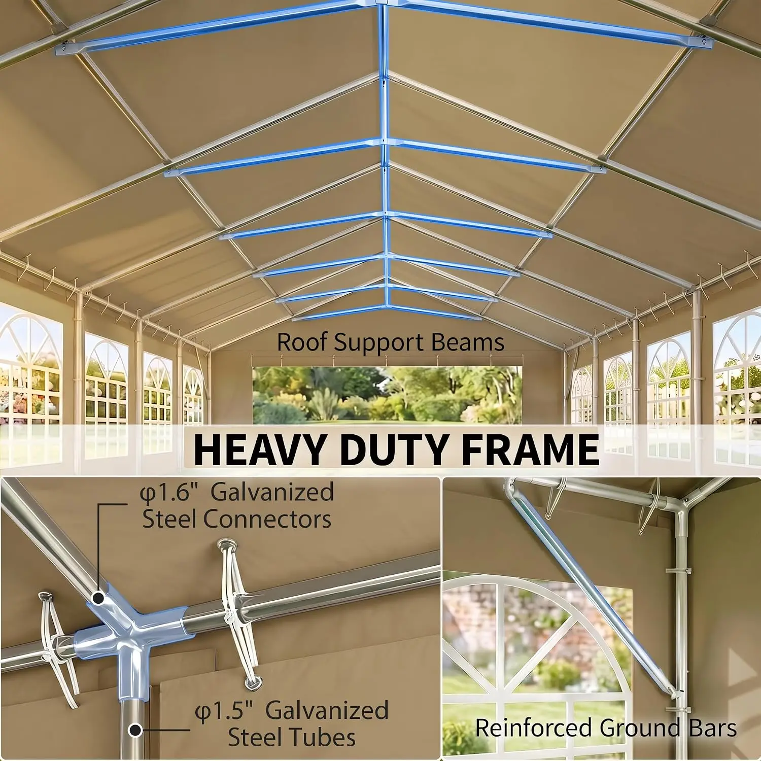 20' x 40' Heavy Duty Galvanized Party Tent with 12 Windows, Brown, Custom image 2