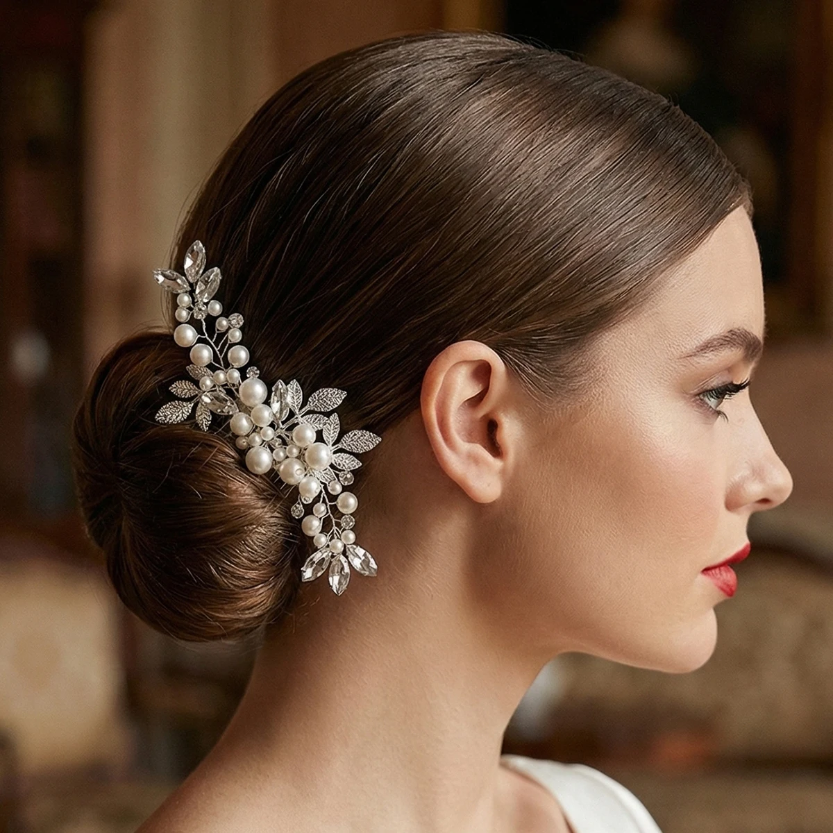 

Классическая серебряная расческа для волос с жемчугом, ручной работы, в форме листа, заколка-украшение для волос для женщин, свадебные аксессуары, головной убор для вечеринок и костюмов