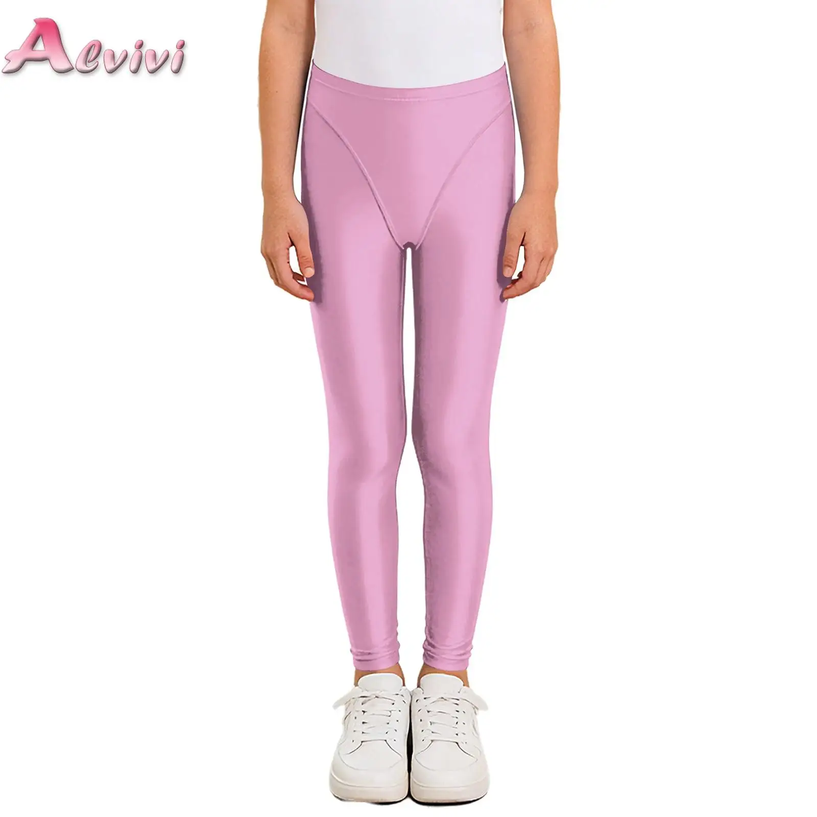 

Kids Girls Glossy Leggings Elastic Waistband Stretchy Pants for Ballet Dance Gymnastics Sports Yoga Workout Children Pants