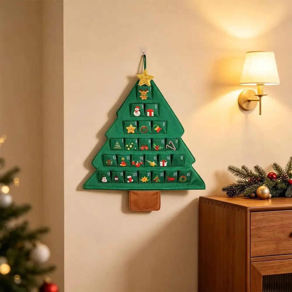 Tree Shape Christmas Tree Shape Storage Bag Hanging Design With Pockets Countdown Calendar Storage Bags Empty Cloth Reusable