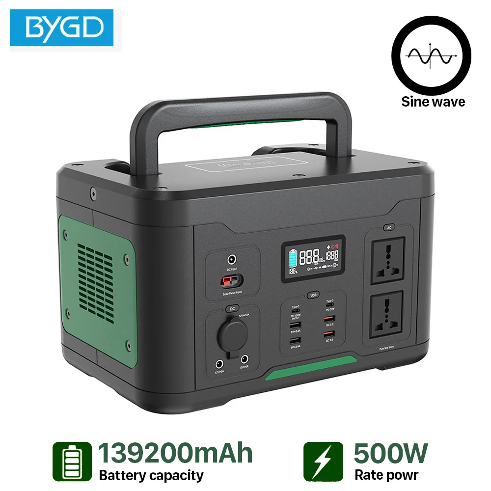 

BYGD 500W Portable Power Station 139200mAh Powerful Power Bank Outdoor Charging Station 220V NCM Li-ion Battery