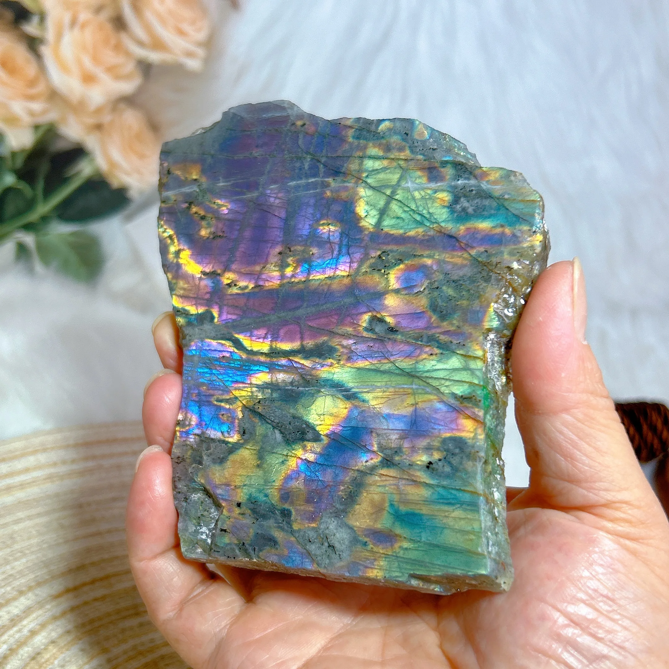 Natural Crystals Purple Blue Labradorite Slab Slice Polished Colorful Gemstones Ore Mineral Home Decorations Room Decor Gifts