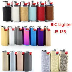 Series Dolphin Metal Case Covered Leather Shell for France BIC Lighter j5 J25