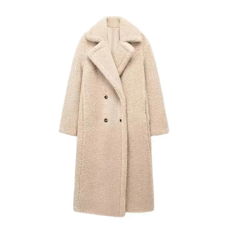 

Women's Clothing Wholesale European Style Winter Warm Double Row Long Sheep Velvet Overcoat Jacket for Female