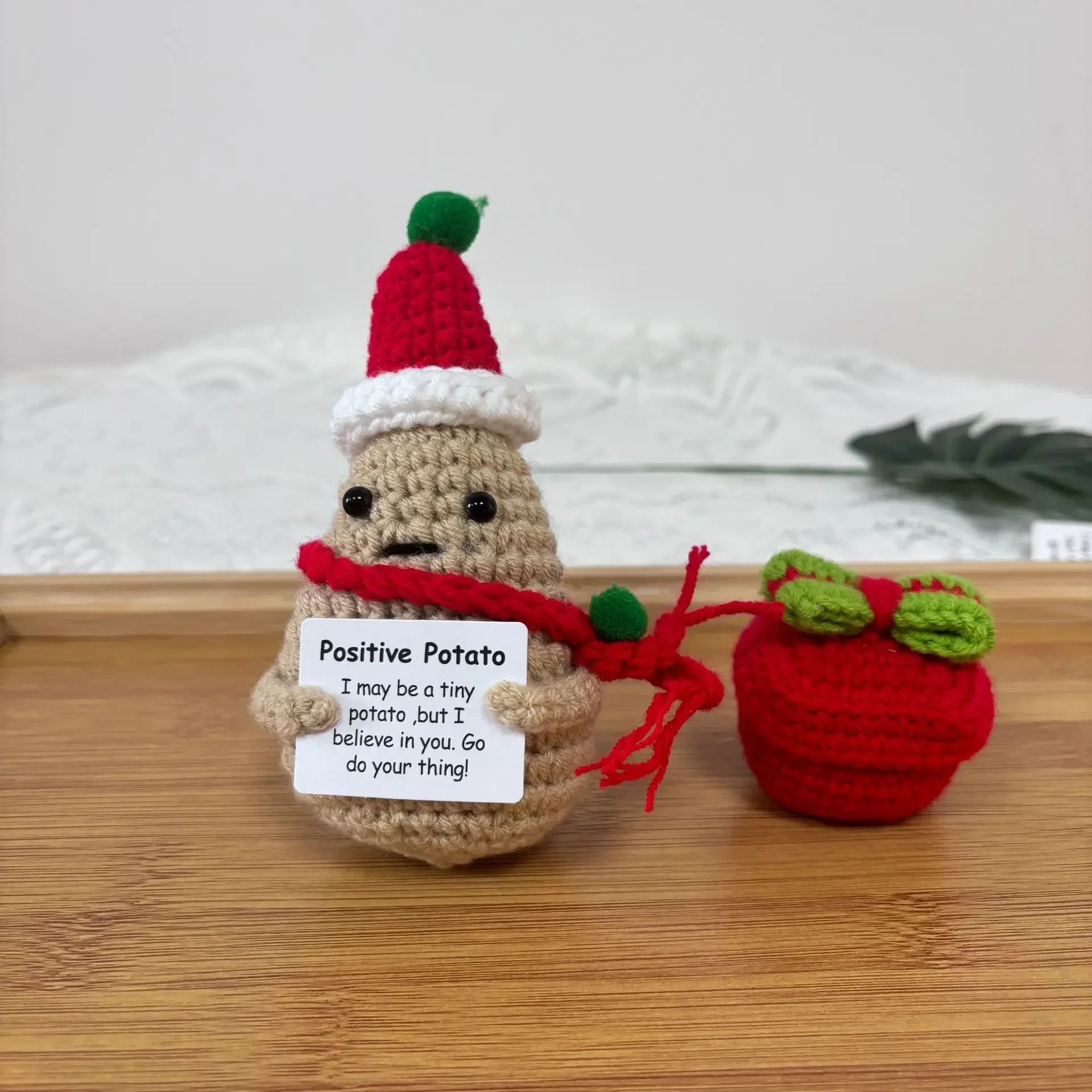 Vegetable Crochet Cute Face Energy Potato Ornament Handmade Knitting Christams Doll Auto Interior Accessories Desktop Decor