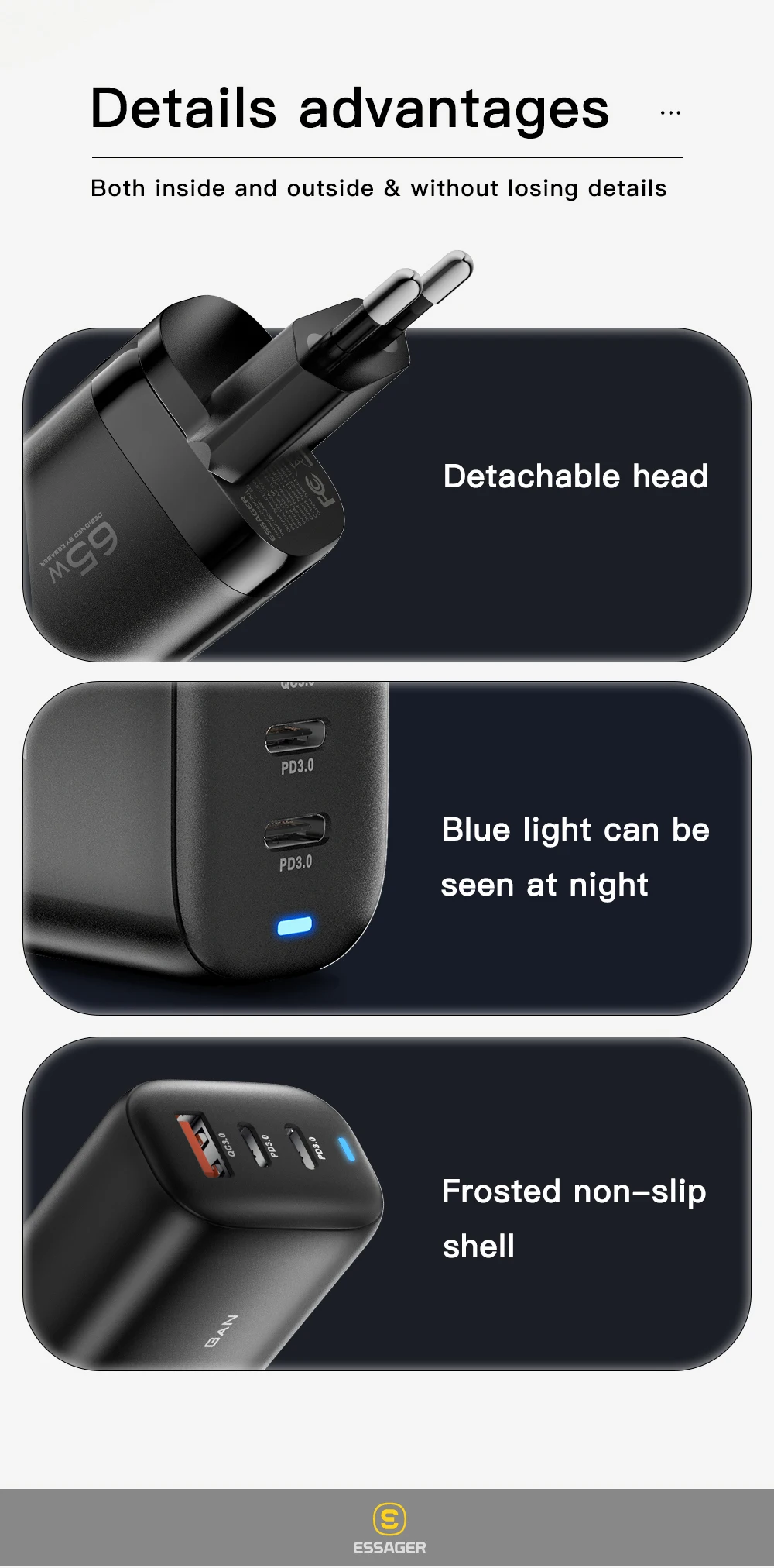 Essager USB Type C Charger 65W GaN QC3.0 PD3.0 For iphone 14 13 12 Pro Max Xiaomi Mobile Cell Phones Fast Charge Charger EU Plug