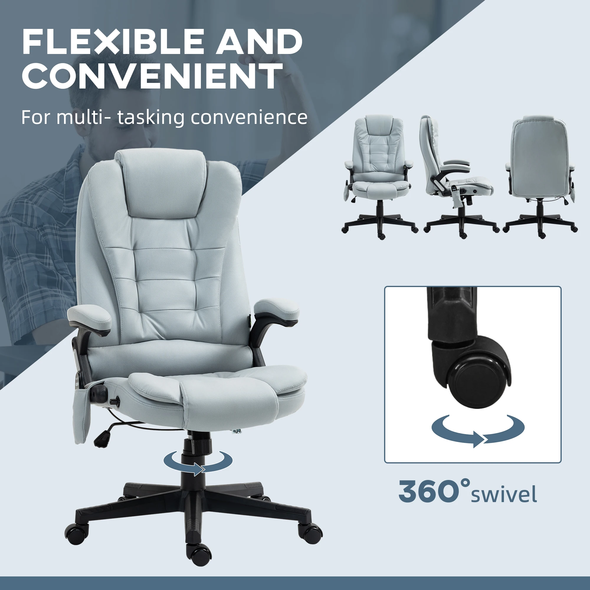 6 Point Vibrating Microfiber Massage Office Chair with Heat Light Gray