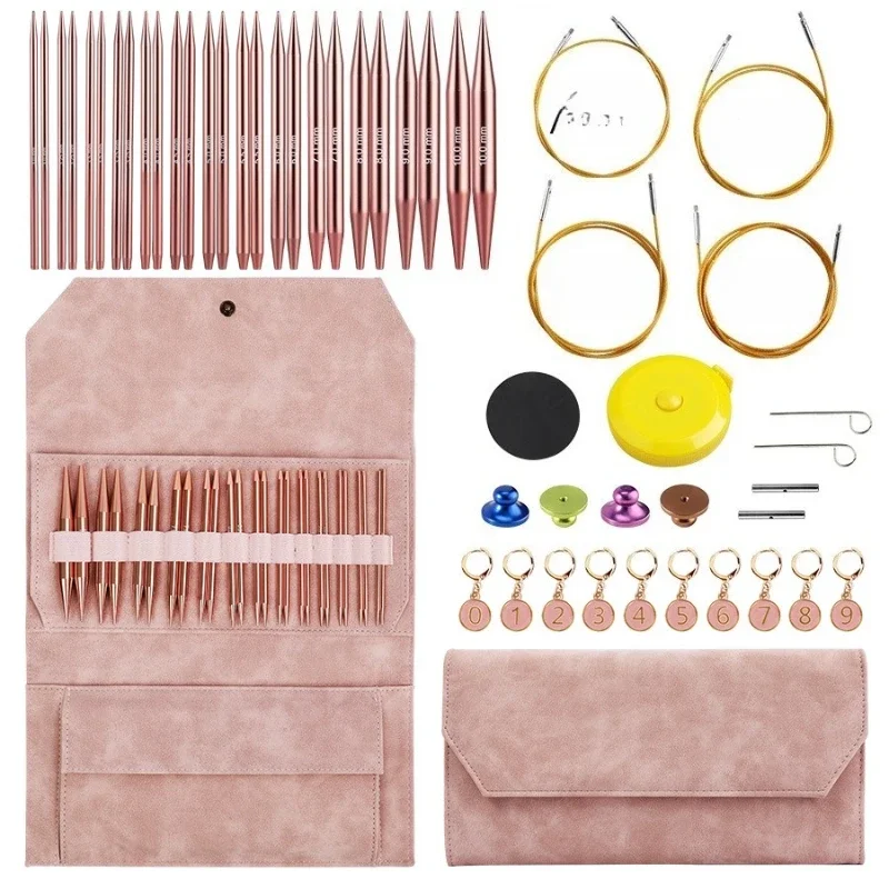 

Removable Ring Needle Set PU Leather Case 13 Packed Needles Hand Yarn DIY Knitting Tools