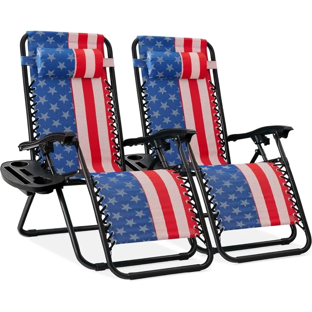 Outdoor Reclining Set of 2, Foldable Patio Recliner with Pillows, Adjustable Zero Gravity Lounge Chair Recliners