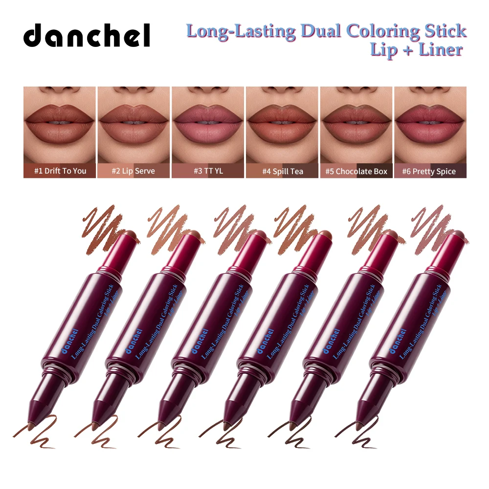 2 in 1 Lip Stick & Lip Liner Long Lasting Matte Effect Smudge-proof Formula Accurately Outline Contour Multi Function Makeup Pen
