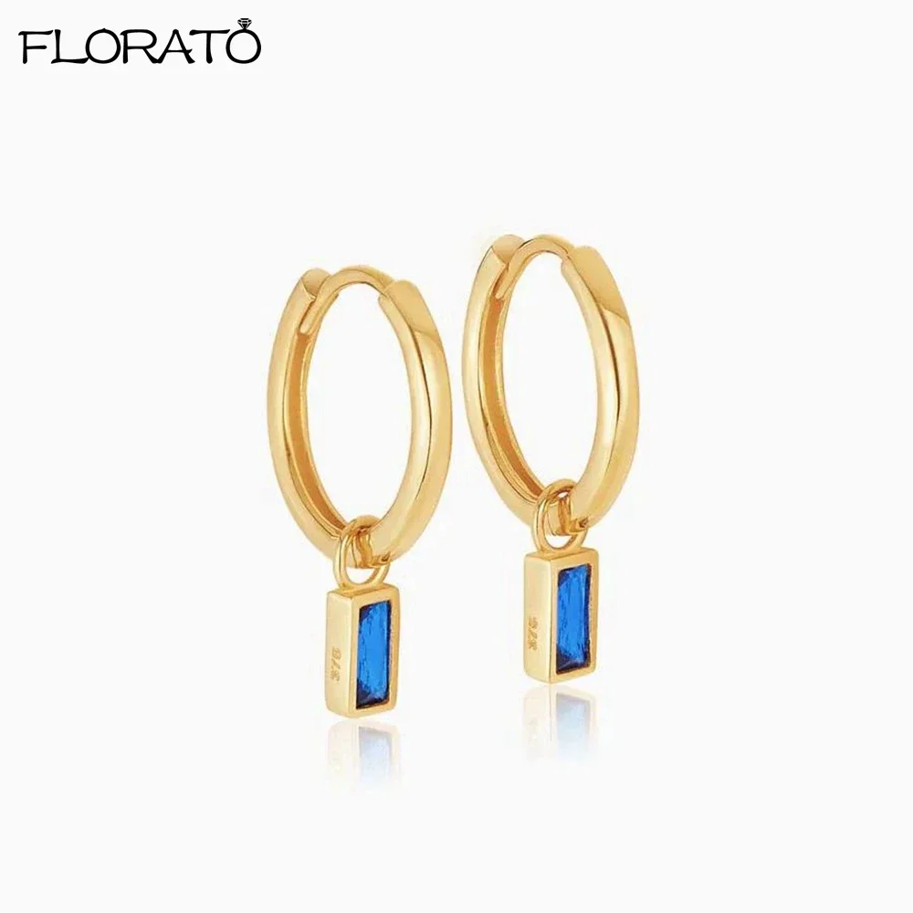 

925 Sterling Silver Needle New Zircon Geometric Square Pendant Hoop Earrings for Women Simple Fashion Huggies Jewelry Aretes