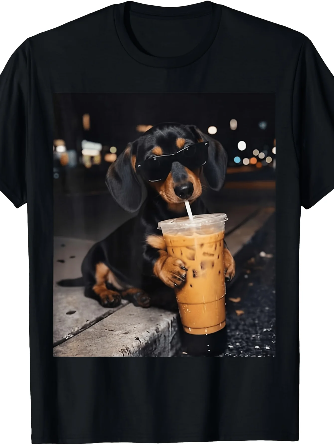 Funny Dachshund Drinking Iced Coffee Dog Meme T-Shirt