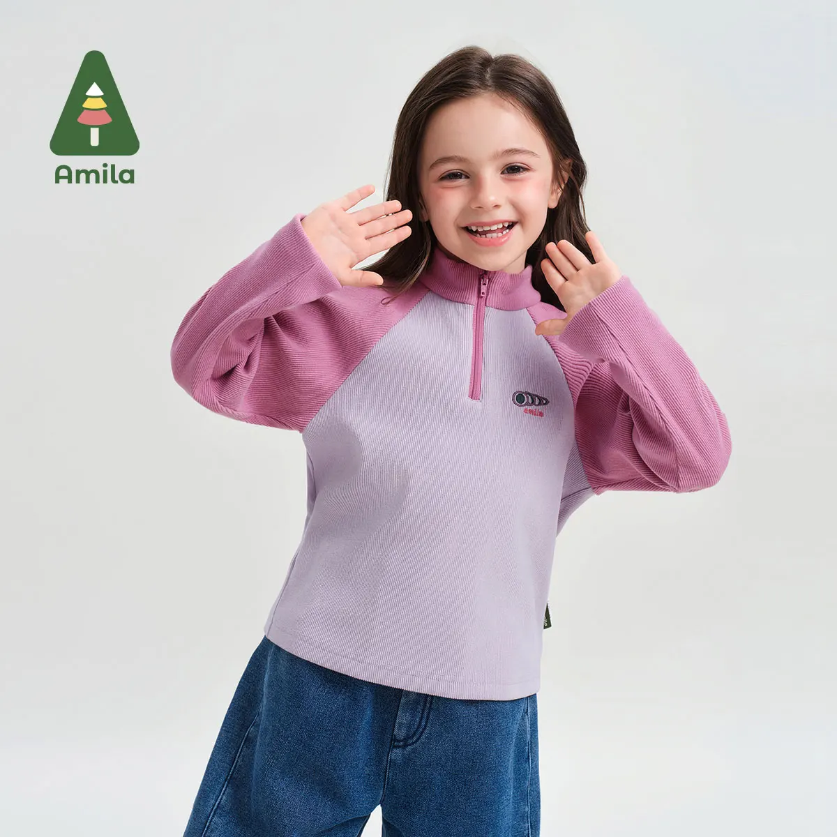 Amila Baby T-Shirt 2024 Winter New High Quality Contrast Color Half Turtleneck Vitality Casual Loose Warm Basic Children‘s Top