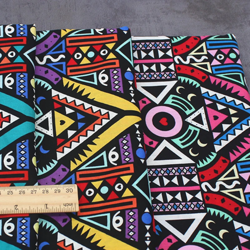 Vintage Ethnic Cotton Printed Fabric Geometry DIY Handmade for Patchwork Per Half Meter