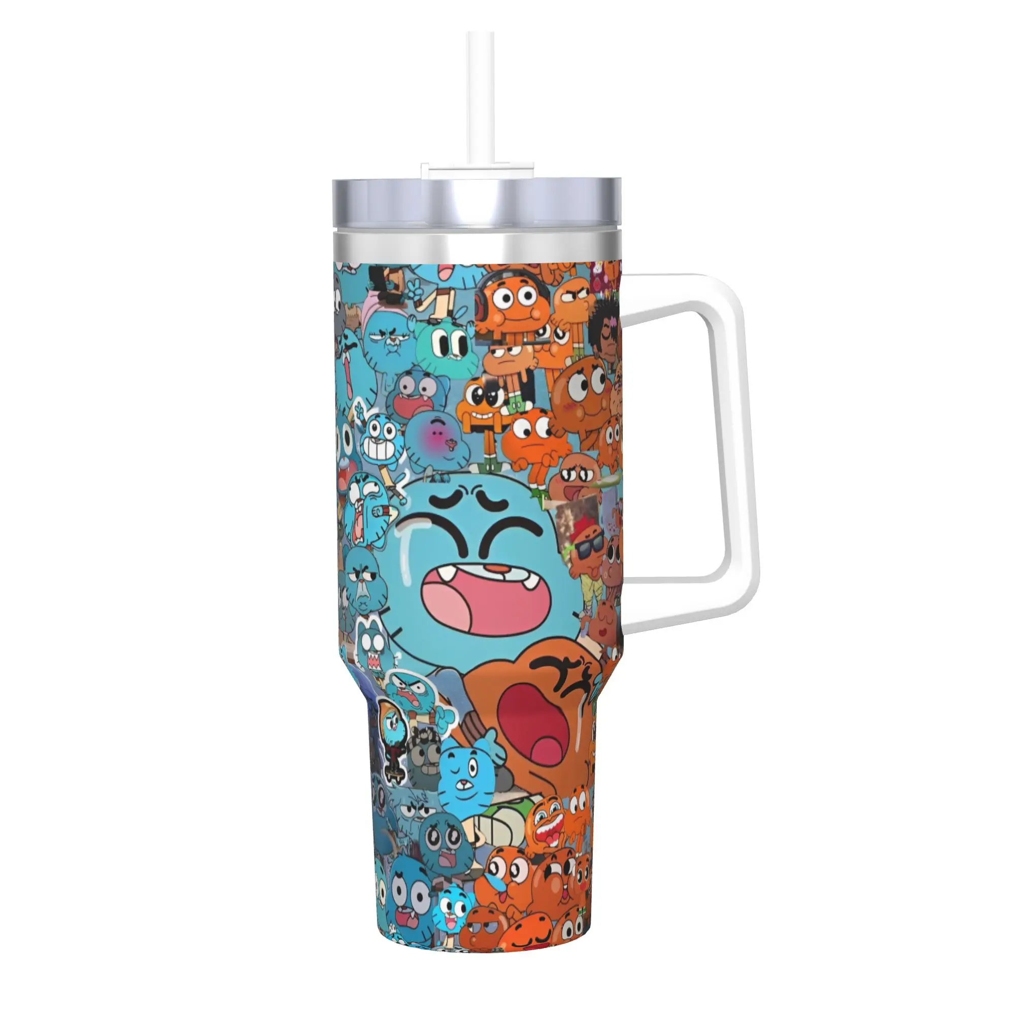 

Стакан The Amazing World of Gumballs, 40 унций, стаканы из нержавеющей стали с двойными стенками, вакуумная изоляция, кружка с соломинкой