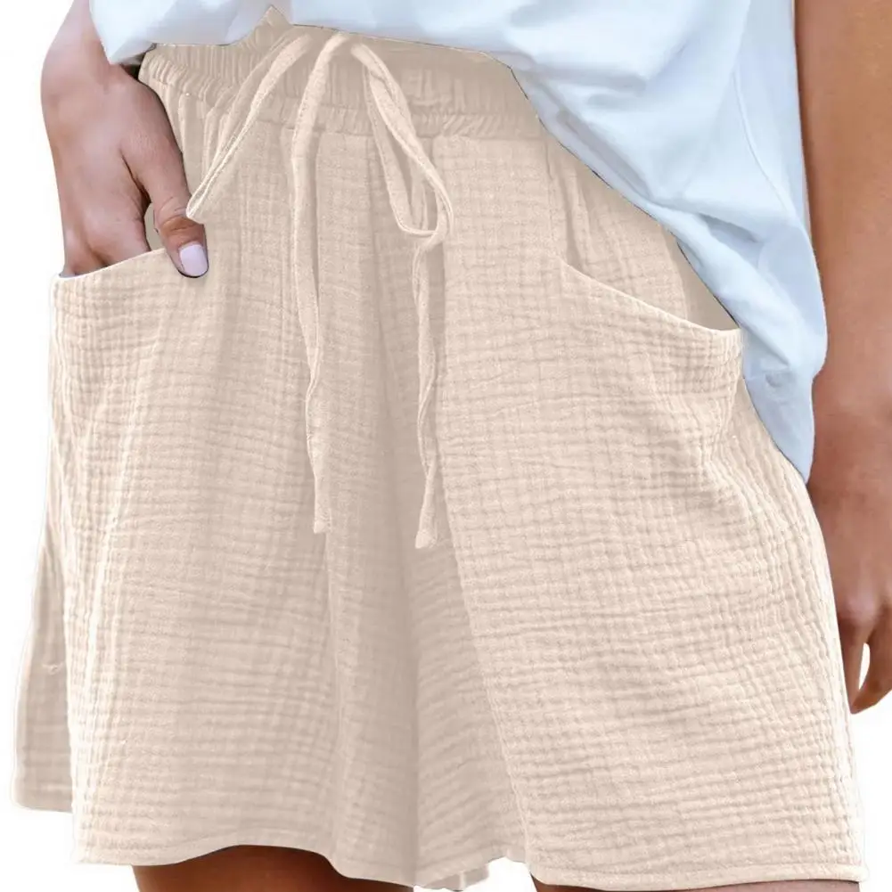 Shorts de pijama feminino com bolsos, elástico na cintura, plissado, roupa de dormir casual, verão