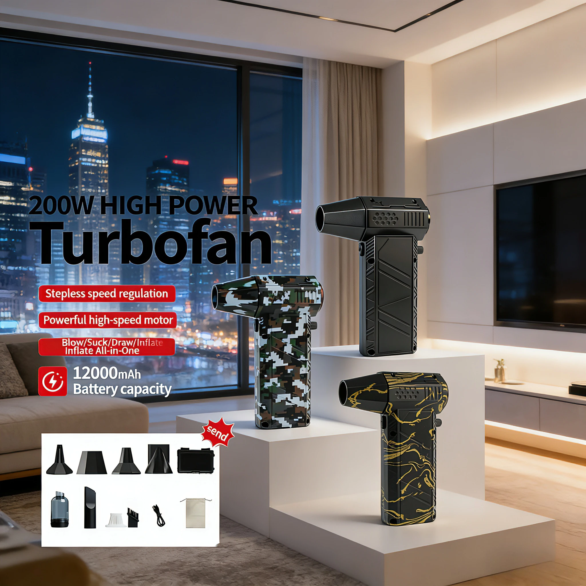 

X16 turbocharged fan, operating at 990,000 RPM, with a wind speed of 75 m/s, brushless motor，Snow Dust Cleaner，extensive use.