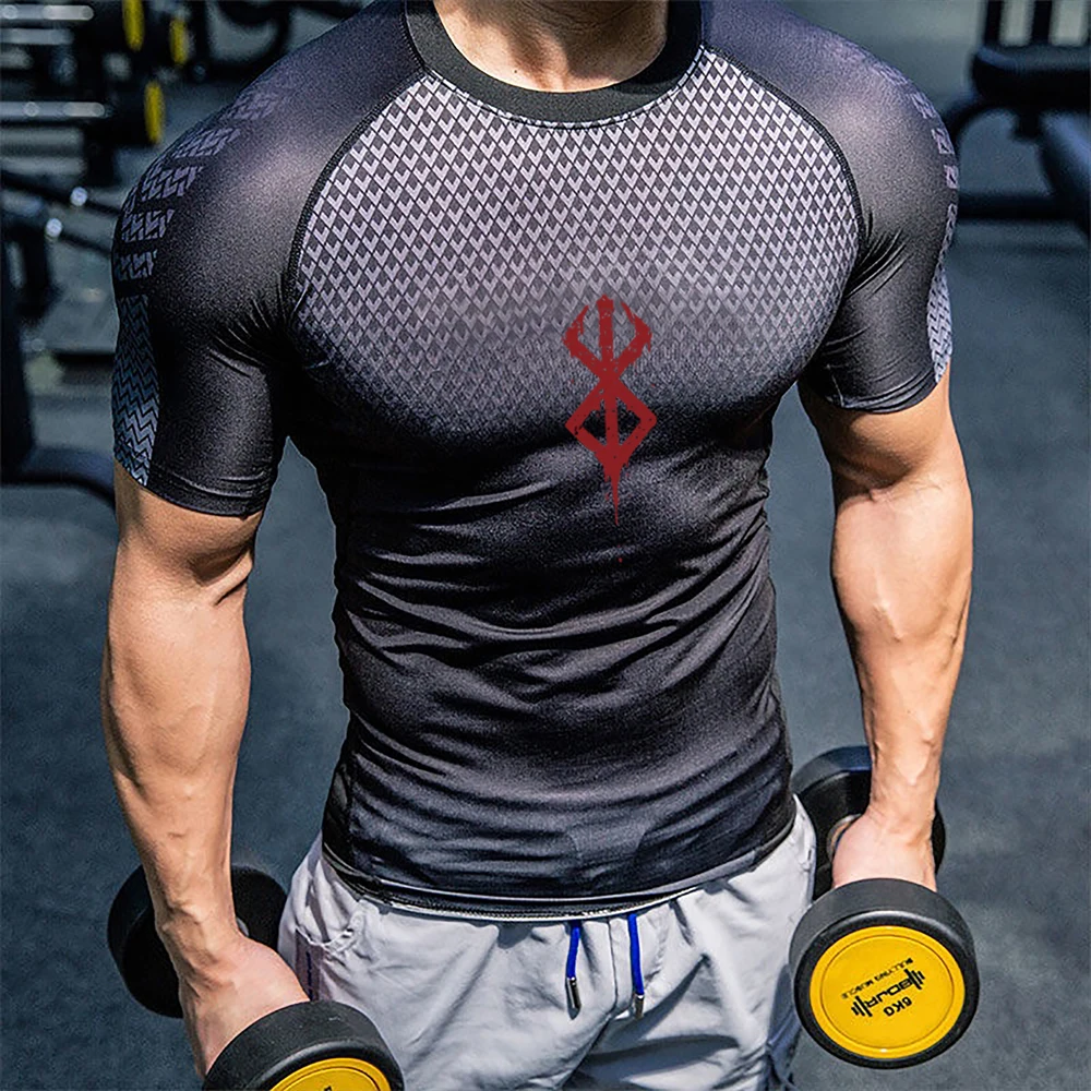 Berserk Anime Compression Shirts Men Fitness Summer Quick Dry Gym Shirt Sacrifice Print Athletics Tops Tight Elastic Breathable